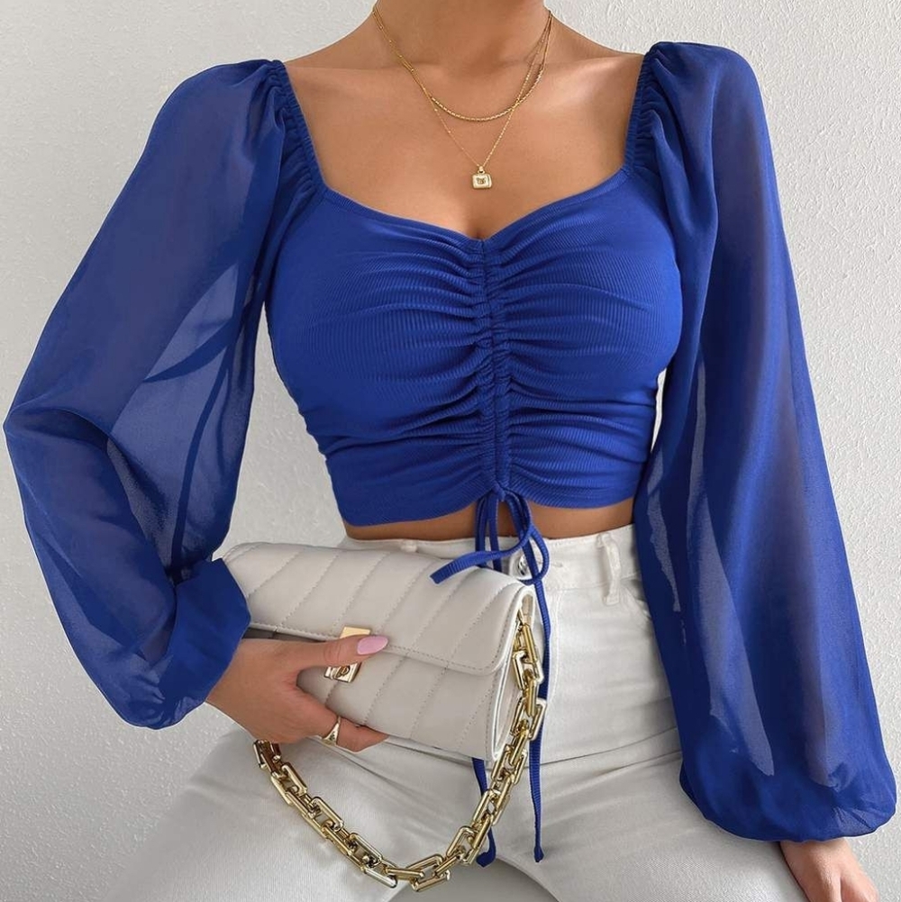 Sweet Talk Drawstring Crop Top - Royal Blue